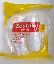 Zestaw PIKNIK kubek, widelec, nóż, talerz