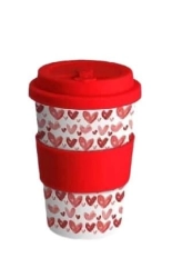Kubek na kawę wielokrotnego użytku z łusek ryżu 340 ml Red Hearts
