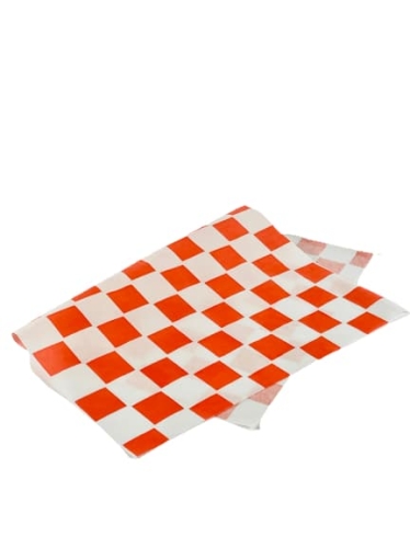 Papier pakowy z PE - nadruk czerwona kratka - 30 x 40 cm - 1000 ark./opak.