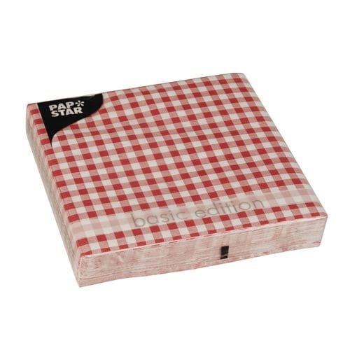 Serwetki 3-warstwowe składane 1/4 - 33 x 33 cm kratka czerwono - biała - 30 szt./opak.
