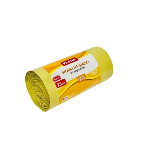 Worki na śmieci 120 L żółte MASTER LDPE - 25 szt./rolka