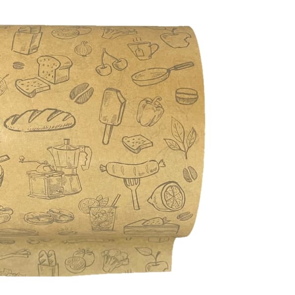 Papier pakowy kraft  powlekany PE nadruk ŻYWNOŚĆ - szer. 35 cm - 10 kg/rolka 3