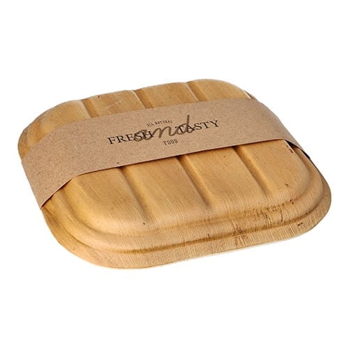 Pojemnik z pokrywą z liści palmowych 20 x 20 x 6,5 cm - poj. 500 ml - 10 szt./opak.