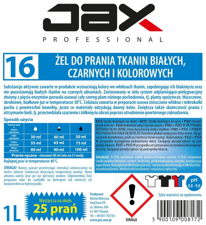 Profesjonalny żel do prania JAX-16 - 1 litr 2