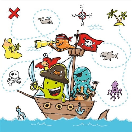 Serwetki 3-warstwowe składane 1/4, 33 x 33 cm Pirate Crew - 20 szt./opak