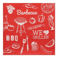 Serwetki 3-warstwowe składane 1/4 33 x 33 cm BBQ Love - 30 szt./opak