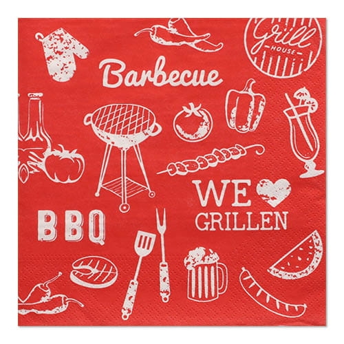 Serwetki 3-warstwowe składane 1/4 33 x 33 cm BBQ Love - 30 szt./opak
