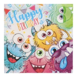 Serwetki 3-warstwowe składane 1/4, 33 x 33 cm Funny Monsters - 20 szt./opak