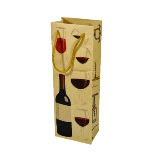 Torba papierowa wino 1 butelka 12 x 8 x 35 cm brązowy kraft - 1 szt.