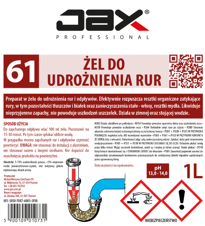 Profesjonalny preparat do udrażniania rur - 1 L 2