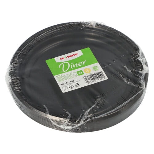 Talerz plastikowy do wielokrotnego użytku 22 cm, czarny - 12 szt./opak. 2