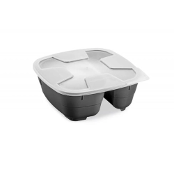 Miski szara z pokrywą do wielokrotnego użytku, duża 2 komorowa, 1000 ml Good Bowl
