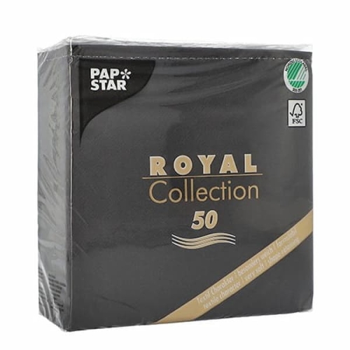 Serwetki Royal Collection 33 x 33 cm składane 1/4 czarne - 50 szt./opak.