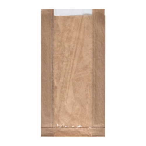 Torebka papierowa fałdowa brązowa z okienkiem 20 x 7/15 x 40 cm - 1000 szt./opak.