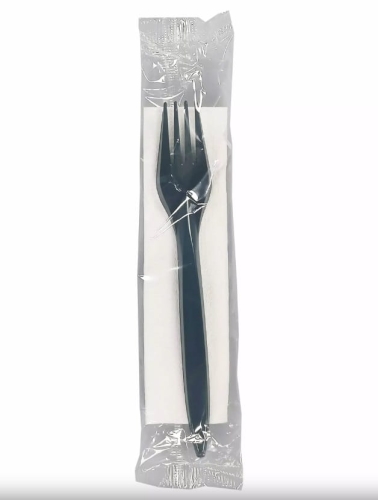 Zestaw foliowany CZARNY widelec + serwetka - 350 szt./opak.