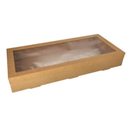 Pudełko cateringowe 25,2 x 55,8 x 8 cm z pokrywą z okienkiem  - 10 szt/opak