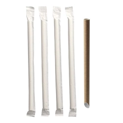 Słomki papierowe Bubble Tea w papierku, ścięte z jednej strony średnica 12 mm, brąz - 200 szt./opak.