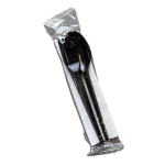 Zestaw foliowany CZARNY widelec + nóż + łyżka + serwetka - 350 szt./opak.