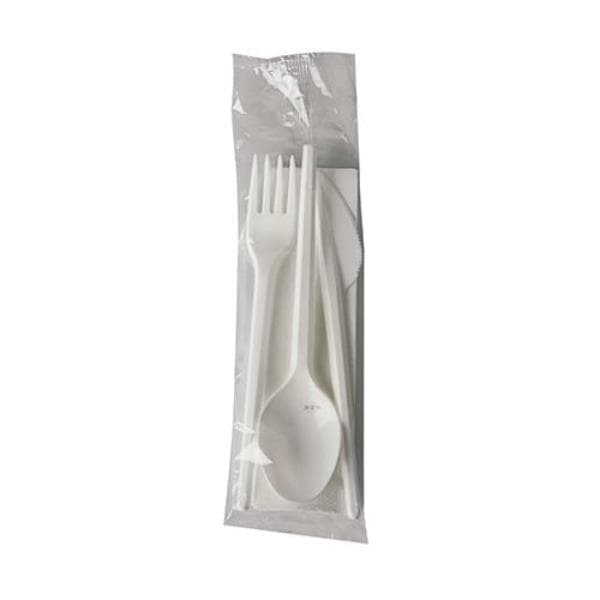 Zestaw foliowany BIAŁY łyzka + widelec + nóż + serwetka - 250 szt./opak