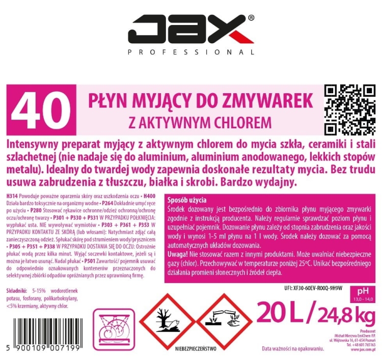 Płyn do zmywarek z aktywnym chlorem 20 L 2