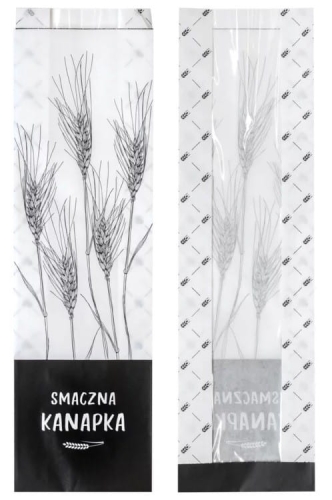 Torebka papierowa fałdowa z okienkiem 10 x 5 x 35 cm PYSZNA I ZDROWA KANAPKA - 1 000 szt./kart.