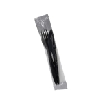 Zestaw foliowany czarny widelec + nóż + serwetka, Reuse - 350 szt./karton