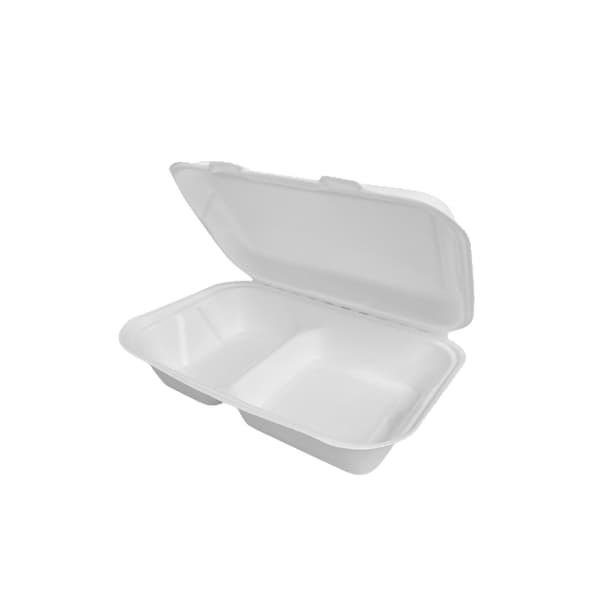 Pojemnik z pulpy trzciny cukrowej 2 komorowy 23 x 15 x 7,5 cm - 50 szt./opak.