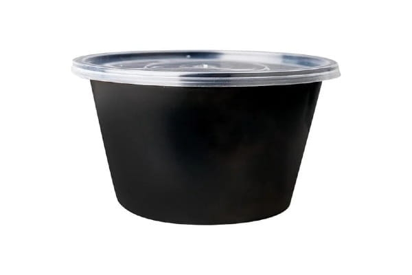 Okrągły pojemnik PP na żywność 1000 ml, czarny, zestaw 50 szt., z wieczkiem