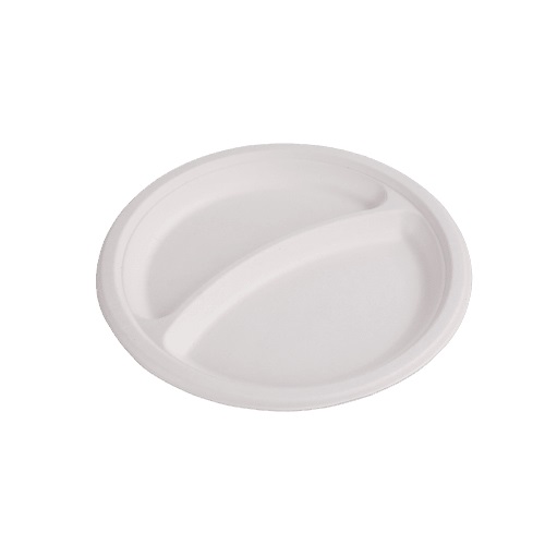 Talerz z pulpy trzciny cukrowej 2 dzielny okrągły 22,5 cm