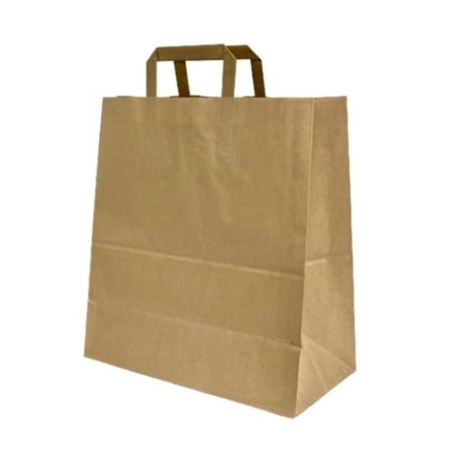 Torba papierowa brązowa z uchwytem płaskim 26 x 16 x 33,5 cm - 250 sztuk