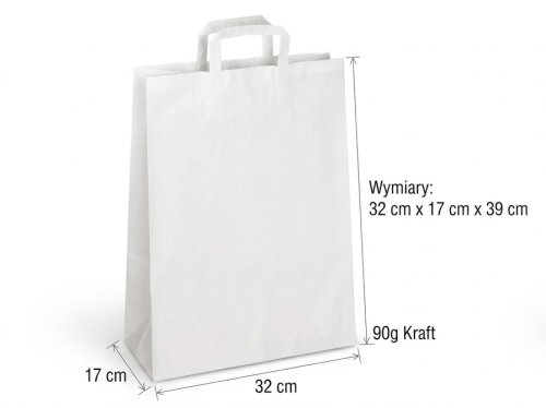 torba cateringowa papierowa biała z uchwytem płaskim 32 x 17 x 39