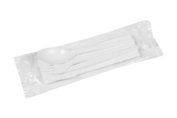 Zestaw foliowany BIAŁY widelec + nóż + łyżka + serwetka - 350 szt./opak
