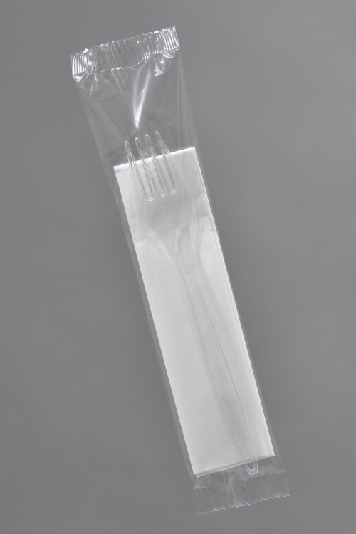 Zestaw foliowany PRZEŹROCZYSTY widelec + serwetka - 350 szt./opak