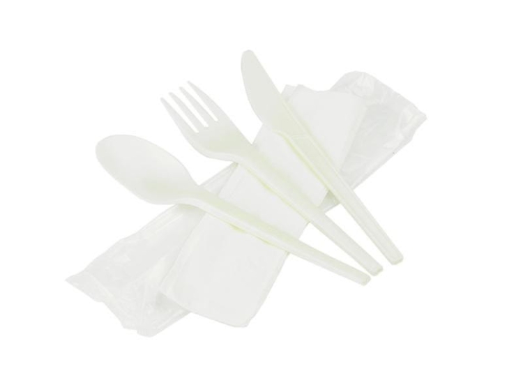 Zestaw foliowany BIAŁY widelec + nóż + łyżka + serwetka - 350 szt./opak 2