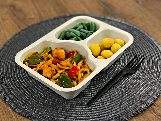 Pojemnik do zgrzewu z pulpy papierowej, ekologiczny i biodegradowalny, 3 komorowy, wymiary 219 x 165 x 48 mm