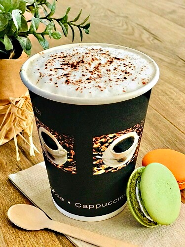 Kubek  papierowy na kawę, pojemność 360 ml, średnica 90 mm, z nadrukiem, z papieru z powłoką PE