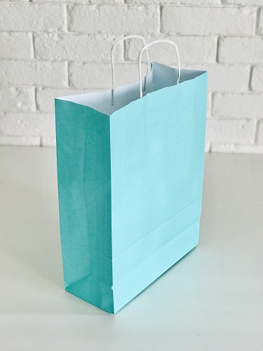 Torba papierowa z uchwytem skręcanym, kolor miętowy, do żywności, wysokość 32 cm